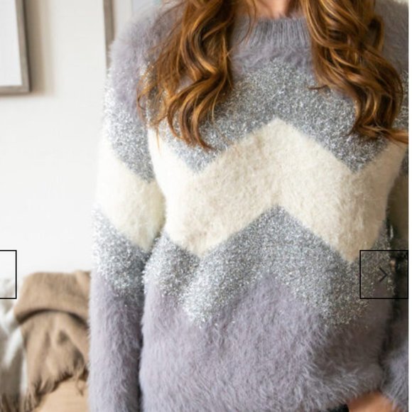 NWT Premium Chevron Metallic Fuzzy Sweater - Picture 2 of 5
